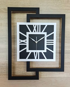 DUŻY, NOWOCZESNY ZEGAR ŚCIENNY,GEOMETRYCZNY,  MINIMALISTYCZNY, LOFT, HANDMADE, CZARNO - BIAŁY, 44 x 56 cm  