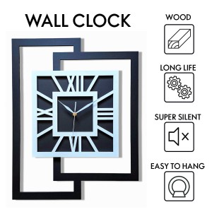 DUŻY, NOWOCZESNY ZEGAR ŚCIENNY,GEOMETRYCZNY,  MINIMALISTYCZNY, LOFT, HANDMADE, CZARNO - BIAŁY, 44 x 56 cm  