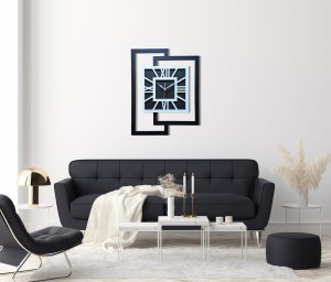 DUŻY, NOWOCZESNY ZEGAR ŚCIENNY,GEOMETRYCZNY,  MINIMALISTYCZNY, LOFT, HANDMADE, CZARNO - BIAŁY, 44 x 56 cm  