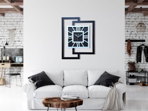 DUŻY, NOWOCZESNY ZEGAR ŚCIENNY,GEOMETRYCZNY,  MINIMALISTYCZNY, LOFT, HANDMADE, CZARNO - BIAŁY, 44 x 56 cm  