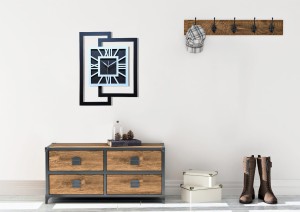 DUŻY, NOWOCZESNY ZEGAR ŚCIENNY,GEOMETRYCZNY,  MINIMALISTYCZNY, LOFT, HANDMADE, CZARNO - BIAŁY, 44 x 56 cm  