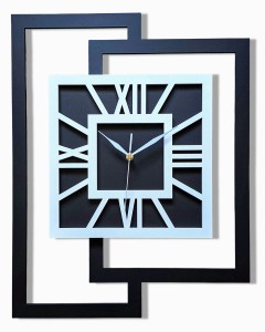 DUŻY, NOWOCZESNY ZEGAR ŚCIENNY,GEOMETRYCZNY,  MINIMALISTYCZNY, LOFT, HANDMADE, CZARNO - BIAŁY, 44 x 56 cm  