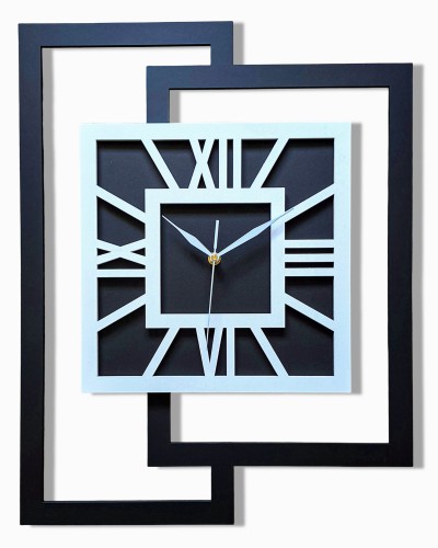 DUŻY, NOWOCZESNY ZEGAR ŚCIENNY,GEOMETRYCZNY,  MINIMALISTYCZNY, LOFT, HANDMADE, CZARNO - BIAŁY, 44 x 56 cm  