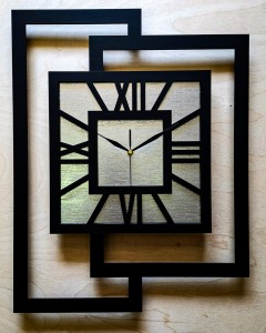 DUŻY, NOWOCZESNY ZEGAR ŚCIENNY,GEOMETRYCZNY,  MINIMALISTYCZNY, LOFT, HANDMADE, SREBRNY , 44 x 56 cm 