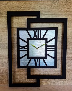 DUŻY, NOWOCZESNY ZEGAR ŚCIENNY,GEOMETRYCZNY,  MINIMALISTYCZNY, LOFT, HANDMADE, SREBRNY , 44 x 56 cm 