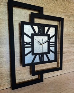 DUŻY, NOWOCZESNY ZEGAR ŚCIENNY,GEOMETRYCZNY,  MINIMALISTYCZNY, LOFT, HANDMADE, SREBRNY , 44 x 56 cm 