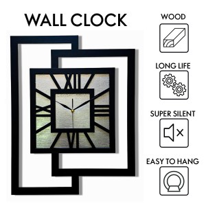 DUŻY, NOWOCZESNY ZEGAR ŚCIENNY,GEOMETRYCZNY,  MINIMALISTYCZNY, LOFT, HANDMADE, SREBRNY , 44 x 56 cm 