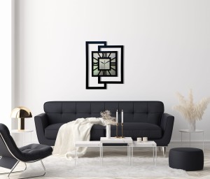 DUŻY, NOWOCZESNY ZEGAR ŚCIENNY,GEOMETRYCZNY,  MINIMALISTYCZNY, LOFT, HANDMADE, SREBRNY , 44 x 56 cm 