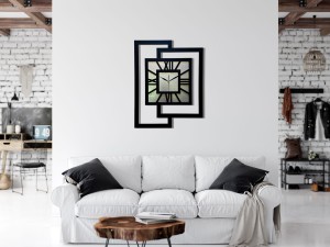 DUŻY, NOWOCZESNY ZEGAR ŚCIENNY,GEOMETRYCZNY,  MINIMALISTYCZNY, LOFT, HANDMADE, SREBRNY , 44 x 56 cm 