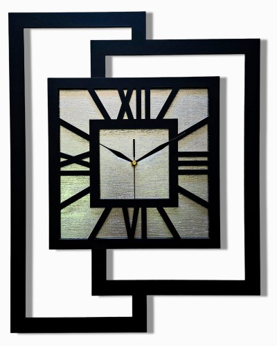 DUŻY, NOWOCZESNY ZEGAR ŚCIENNY,GEOMETRYCZNY,  MINIMALISTYCZNY, LOFT, HANDMADE, SREBRNY , 44 x 56 cm 