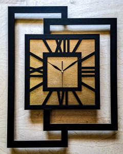 DUŻY, NOWOCZESNY ZEGAR ŚCIENNY,GEOMETRYCZNY,  MINIMALISTYCZNY, LOFT, HANDMADE, ZŁOTY, 44 x 56 cm  