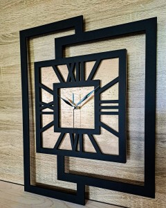 DUŻY, NOWOCZESNY ZEGAR ŚCIENNY,GEOMETRYCZNY,  MINIMALISTYCZNY, LOFT, HANDMADE, ZŁOTY, 44 x 56 cm  