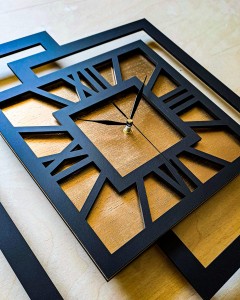 DUŻY, NOWOCZESNY ZEGAR ŚCIENNY,GEOMETRYCZNY,  MINIMALISTYCZNY, LOFT, HANDMADE, ZŁOTY, 44 x 56 cm  