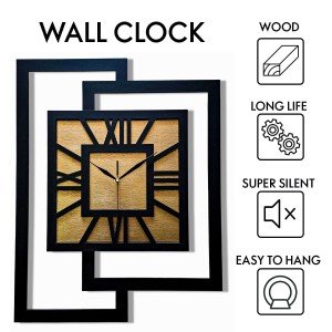 DUŻY, NOWOCZESNY ZEGAR ŚCIENNY,GEOMETRYCZNY,  MINIMALISTYCZNY, LOFT, HANDMADE, ZŁOTY, 44 x 56 cm  