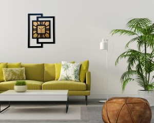 DUŻY, NOWOCZESNY ZEGAR ŚCIENNY,GEOMETRYCZNY,  MINIMALISTYCZNY, LOFT, HANDMADE, ZŁOTY, 44 x 56 cm  