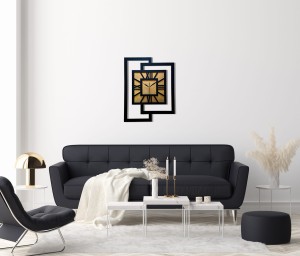 DUŻY, NOWOCZESNY ZEGAR ŚCIENNY,GEOMETRYCZNY,  MINIMALISTYCZNY, LOFT, HANDMADE, ZŁOTY, 44 x 56 cm  