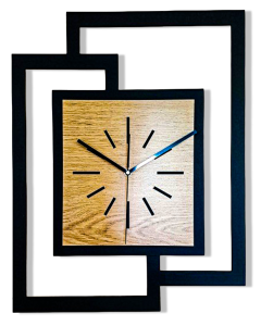 DUŻY, NOWOCZESNY ZEGAR ŚCIENNY,GEOMETRYCZNY,  PROSTOKĄT, ABSTRAKCYJNY, MINIMALISTYCZNY, LOFT, HANDMADE, DREWNO, ZŁOTY DĄB 44 x 56 cm 
