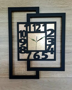 DUŻY, NOWOCZESNY ZEGAR ŚCIENNY,GEOMETRYCZNY,  MINIMALISTYCZNY, LOFT, HANDMADE, ZŁOTY, 44 x 56 cm   