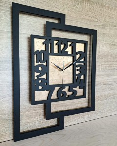 DUŻY, NOWOCZESNY ZEGAR ŚCIENNY,GEOMETRYCZNY,  MINIMALISTYCZNY, LOFT, HANDMADE, ZŁOTY, 44 x 56 cm   