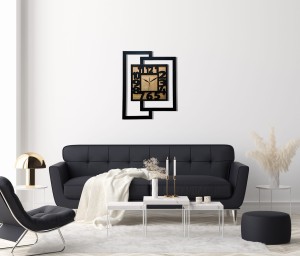 DUŻY, NOWOCZESNY ZEGAR ŚCIENNY,GEOMETRYCZNY,  MINIMALISTYCZNY, LOFT, HANDMADE, ZŁOTY, 44 x 56 cm   