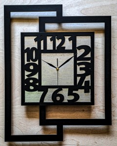 DUŻY, NOWOCZESNY ZEGAR ŚCIENNY,GEOMETRYCZNY, DO SALONU, MINIMALISTYCZNY, LOFT, HANDMADE, SREBRNY, 44 x 56 cm