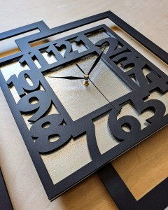 DUŻY, NOWOCZESNY ZEGAR ŚCIENNY,GEOMETRYCZNY, DO SALONU, MINIMALISTYCZNY, LOFT, HANDMADE, SREBRNY, 44 x 56 cm