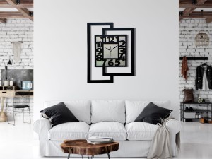 DUŻY, NOWOCZESNY ZEGAR ŚCIENNY,GEOMETRYCZNY, DO SALONU, MINIMALISTYCZNY, LOFT, HANDMADE, SREBRNY, 44 x 56 cm