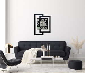 DUŻY, NOWOCZESNY ZEGAR ŚCIENNY,GEOMETRYCZNY, DO SALONU, MINIMALISTYCZNY, LOFT, HANDMADE, SREBRNY, 44 x 56 cm