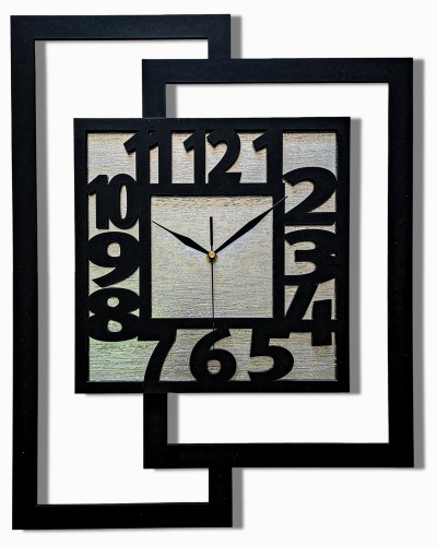 DUŻY, NOWOCZESNY ZEGAR ŚCIENNY,GEOMETRYCZNY, DO SALONU, MINIMALISTYCZNY, LOFT, HANDMADE, SREBRNY, 44 x 56 cm