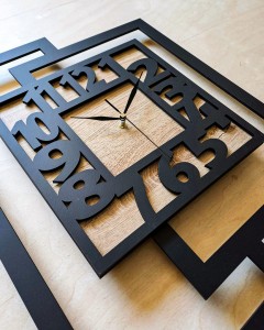 DUŻY, NOWOCZESNY ZEGAR ŚCIENNY,GEOMETRYCZNY, DO SALONU, MINIMALISTYCZNY, LOFT, HANDMADE, DREWNO, 44 x 56 cm