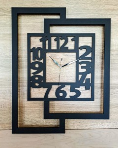 DUŻY, NOWOCZESNY ZEGAR ŚCIENNY,GEOMETRYCZNY, DO SALONU, MINIMALISTYCZNY, LOFT, HANDMADE, DREWNO, 44 x 56 cm