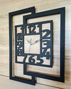 DUŻY, NOWOCZESNY ZEGAR ŚCIENNY,GEOMETRYCZNY, DO SALONU, MINIMALISTYCZNY, LOFT, HANDMADE, DREWNO, 44 x 56 cm
