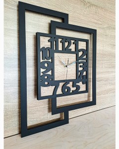 DUŻY, NOWOCZESNY ZEGAR ŚCIENNY,GEOMETRYCZNY, DO SALONU, MINIMALISTYCZNY, LOFT, HANDMADE, DREWNO, 44 x 56 cm