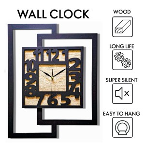 DUŻY, NOWOCZESNY ZEGAR ŚCIENNY,GEOMETRYCZNY, DO SALONU, MINIMALISTYCZNY, LOFT, HANDMADE, DREWNO, 44 x 56 cm