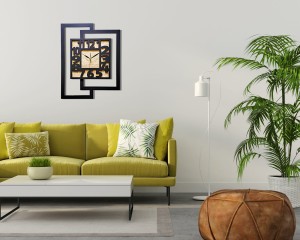 DUŻY, NOWOCZESNY ZEGAR ŚCIENNY,GEOMETRYCZNY, DO SALONU, MINIMALISTYCZNY, LOFT, HANDMADE, DREWNO, 44 x 56 cm