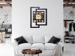 DUŻY, NOWOCZESNY ZEGAR ŚCIENNY,GEOMETRYCZNY, DO SALONU, MINIMALISTYCZNY, LOFT, HANDMADE, DREWNO, 44 x 56 cm