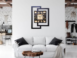DUŻY, NOWOCZESNY ZEGAR ŚCIENNY,GEOMETRYCZNY, DO SALONU, MINIMALISTYCZNY, LOFT, HANDMADE, DREWNO, 44 x 56 cm