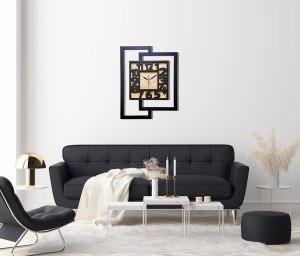 DUŻY, NOWOCZESNY ZEGAR ŚCIENNY,GEOMETRYCZNY, DO SALONU, MINIMALISTYCZNY, LOFT, HANDMADE, DREWNO, 44 x 56 cm
