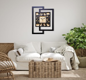 DUŻY, NOWOCZESNY ZEGAR ŚCIENNY,GEOMETRYCZNY, DO SALONU, MINIMALISTYCZNY, LOFT, HANDMADE, DREWNO, 44 x 56 cm