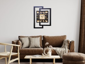 DUŻY, NOWOCZESNY ZEGAR ŚCIENNY,GEOMETRYCZNY, DO SALONU, MINIMALISTYCZNY, LOFT, HANDMADE, DREWNO, 44 x 56 cm