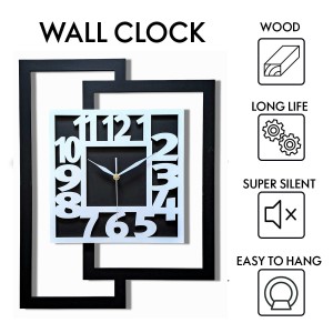 DUŻY, NOWOCZESNY ZEGAR ŚCIENNY DO SALONU, GEOMETRYCZNY,  MINIMALISTYCZNY, LOFT, HANDMADE, BIAŁO - CZARNY,  44 x 56 cm  