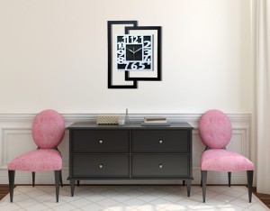 DUŻY, NOWOCZESNY ZEGAR ŚCIENNY DO SALONU, GEOMETRYCZNY,  MINIMALISTYCZNY, LOFT, HANDMADE, BIAŁO - CZARNY,  44 x 56 cm  