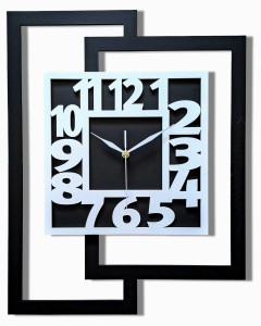 DUŻY, NOWOCZESNY ZEGAR ŚCIENNY DO SALONU, GEOMETRYCZNY,  MINIMALISTYCZNY, LOFT, HANDMADE, BIAŁO - CZARNY,  44 x 56 cm  