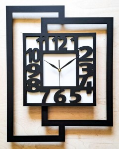 DUŻY, NOWOCZESNY ZEGAR ŚCIENNY,GEOMETRYCZNY, DO SALONU, MINIMALISTYCZNY, LOFT, HANDMADE, DREWNO, CZARNO - BIAŁY,44 x 56 cm
