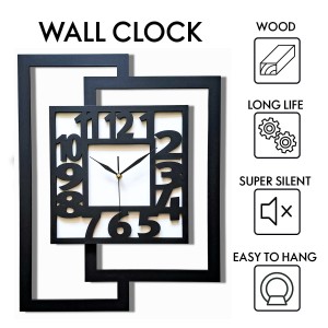 DUŻY, NOWOCZESNY ZEGAR ŚCIENNY,GEOMETRYCZNY, DO SALONU, MINIMALISTYCZNY, LOFT, HANDMADE, DREWNO, CZARNO - BIAŁY,44 x 56 cm