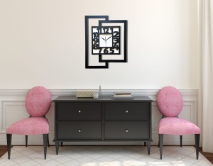 DUŻY, NOWOCZESNY ZEGAR ŚCIENNY,GEOMETRYCZNY, DO SALONU, MINIMALISTYCZNY, LOFT, HANDMADE, DREWNO, CZARNO - BIAŁY,44 x 56 cm