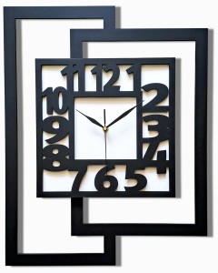 DUŻY, NOWOCZESNY ZEGAR ŚCIENNY,GEOMETRYCZNY, DO SALONU, MINIMALISTYCZNY, LOFT, HANDMADE, DREWNO, CZARNO - BIAŁY,44 x 56 cm