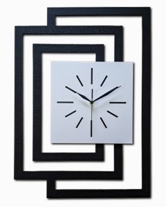 DUŻY, DEKORACYJNY, NOWOCZESNY ZEGAR ŚCIENNY,GEOMETRYCZNY, DO SALONU, MINIMALISTYCZNY, LOFT, HANDMADE, DREWNIANY,CZARNY/ BIAŁY, 43 x 60 cm, CICHY