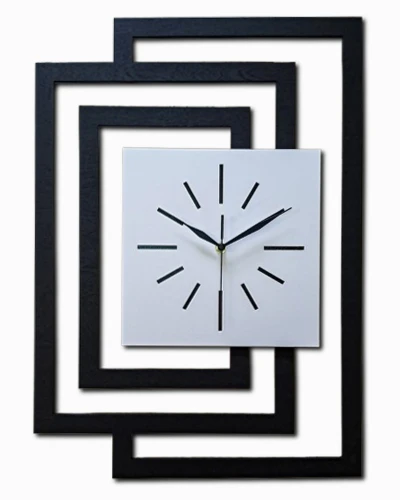 DUŻY, DEKORACYJNY, NOWOCZESNY ZEGAR ŚCIENNY,GEOMETRYCZNY, DO SALONU, MINIMALISTYCZNY, LOFT, HANDMADE, DREWNIANY,CZARNY/ BIAŁY, 43 x 60 cm, CICHY