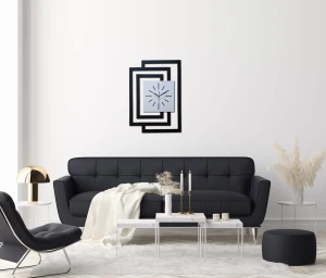 DUŻY, DEKORACYJNY, NOWOCZESNY ZEGAR ŚCIENNY,GEOMETRYCZNY, DO SALONU, MINIMALISTYCZNY, LOFT, HANDMADE, DREWNIANY,CZARNY/ BIAŁY, 43 x 60 cm, CICHY